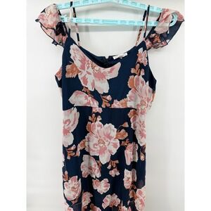 Stella Luce Womens XL Navy Floral Cold Shoulder Ruffle Maxi Dress